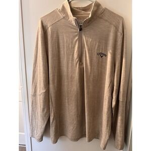 Large CALLAWAY Golf Pulliver Mens Oatmeal‎ Pullover 1/4 Zip Long Sleeve